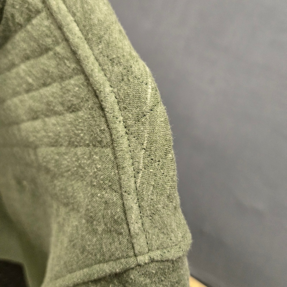 Finn's Toggery Quilted Snap Neck Pullover Sweatshirt L Olive Green Kangaroo Pkt - Picture 8 of 10
